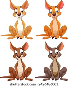 Four stylized dogs in various cheerful colors