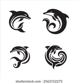 Four stylized dolphin silhouette vector eps illustration on white background