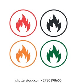 Four stylized flame icons in red black orange and green circles