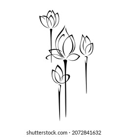 four stylized flower buds on straight stems without leaves. graphic decor