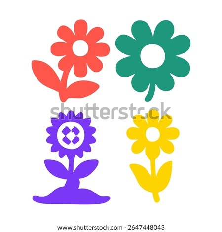 Four stylized flowers in vibrant colors