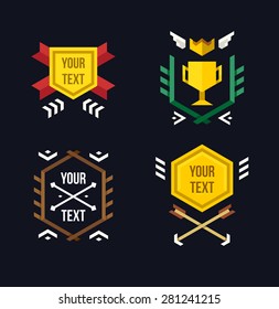 Four stylized geometric video game inspired logotypes. Modern looking minimalistic flat style.