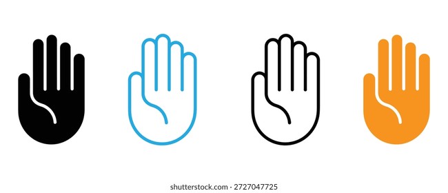 Vier stilisierte Handsymbole in verschiedenen Farben für Kommunikation oder Gestenkonzepte