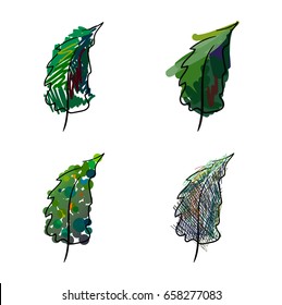 Four stylized hand-painted spruce