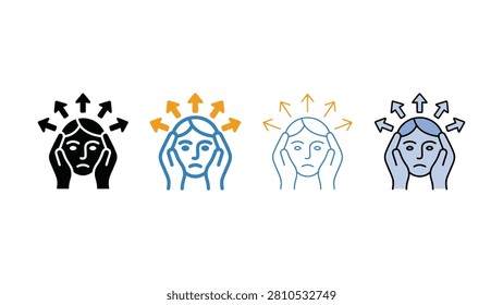 Four stylized heads with arrows indicating stress or pressure around their hairlines