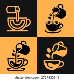 Four stylized icons depicting the process of making coffee, each with unique design elements.