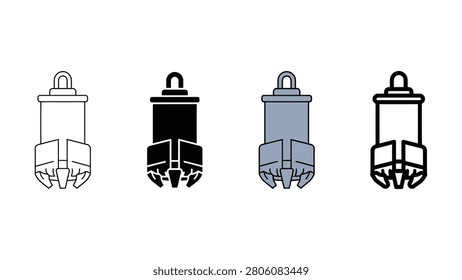 Four stylized icons of a grab bucket tool in different graphic styles and colors on a white background