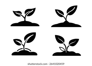 Four stylized icons of sprouts emerging from soil.