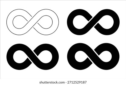 Cuatro símbolos infinitos estilizados en blanco y negro que muestran diferentes texturas y estilos