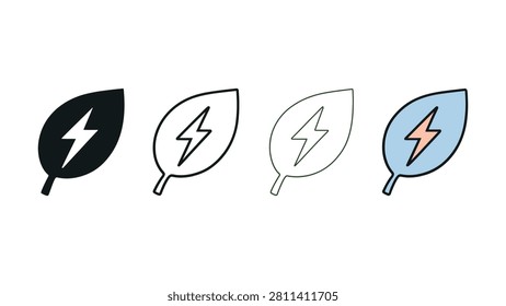 Four stylized leaf icons each containing a lightning bolt representing renewable energy and ecofriendliness