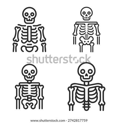 Four Stylized Line Art Illustrations of Human Skeletons in a Grid Layout