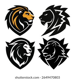 Four Stylized Lion Head Logos.