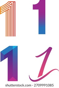 Vier stilisierte Nummer-eins-Grafiken mit verschiedenen Designs und Farben Logo