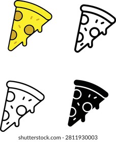 Four stylized pizza slice icons with different colors isolated on transparent background