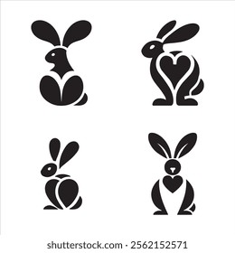 Four stylized rabbit silhouettes vector eps illustration on white background