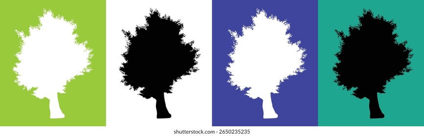 Four stylized representations of a tree are displayed side-by-side. 