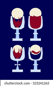 Four stylized simple cups with wine and wafer - eucharist icons set