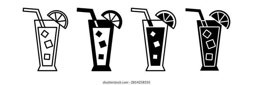 Four stylized summer drink icons showing iced lemonade with straw and lemon slice