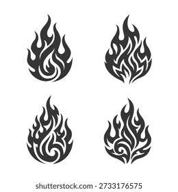 Four Stylized Tribal Fire Flame Symbol Vector Set Illustration