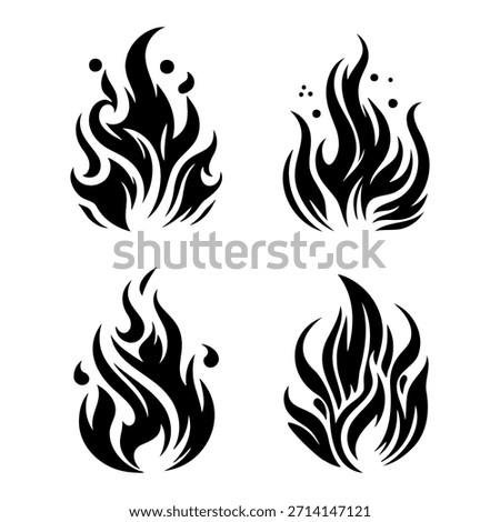 Four Stylized Tribal Fire Flame Symbol Vector Set Illustration