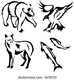 Four stylized vector animal illustrations