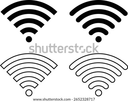 Four stylized Wi-Fi signal icons in black and white, showcasing different levels of signal strength and line styles, representing wireless connectivity and technology. EPS-10.