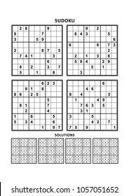 Four Sudoku Puzzles Of Comfortable (easy, Yet Not Very Easy) Level, On A4 Or Letter Sized Page With Margins, Suitable For Large Print Books, Answers Included. Set 9.