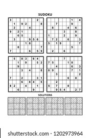 Four sudoku puzzles of comfortable (easy, yet not very easy) level, on A4 or Letter sized page with margins, suitable for large print books, answers included. Set 15.