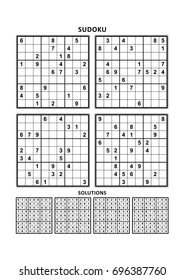 Four sudoku puzzles of comfortable (easy, yet not very easy) level, on A4 or Letter sized page with margins, suitable for large print books, answers included. Set 7.
