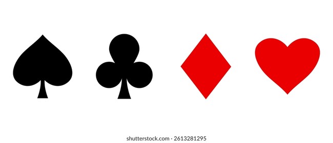 Four Suits of a Playing Card Deck Spades Clubs Diamonds and Hearts  Cards symbols. Diamodns, hearts