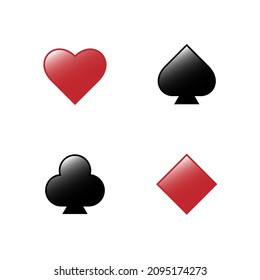 Four suits of playing cards isolated on white background. Vector symbols for casino, apps, websites, poster, flyer, banner, game design