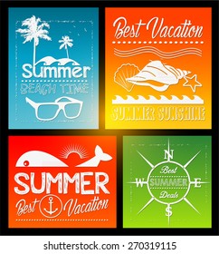 four Summer vector text typography vintage poster isolated from background