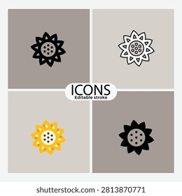 Four sun icons shown in various black and yellow line styles