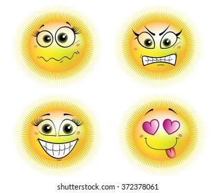 four suns - scared, angry, in love and smiling