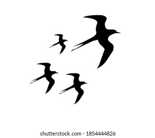 Four Swallows Flying Silhouette. Vector Swallow Clipart