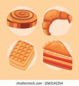 four sweet pastry set icons