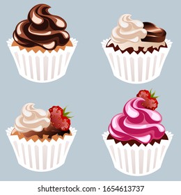 Four sweet strawberry chocolatte cupcake set