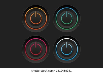 four switch button in orange, blue, red, green colors on black background