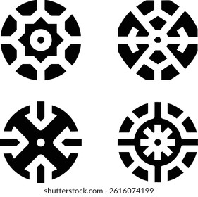 Four symmetrical black and white circular design elements.