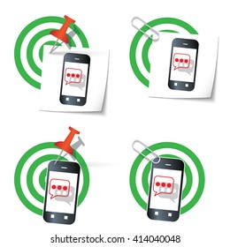 Four targets and thumbtack and smart phone