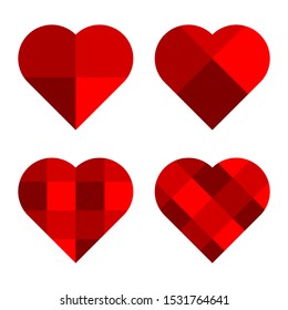 four tartan red heart vector