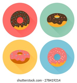 Four tasty flavored donuts with glazing.