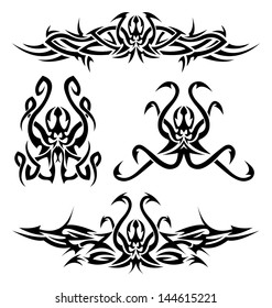 Four tattoos with octopuses isolated on white