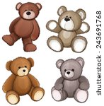 Four teddy bears on a white background