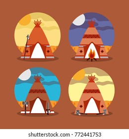 four teepee home native american with landscape difference