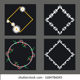 four template of decorative frame on black background