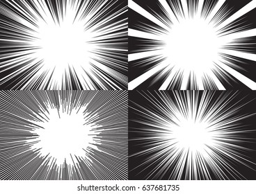 Four templates for comic backgrounds. Black and white vector illustration