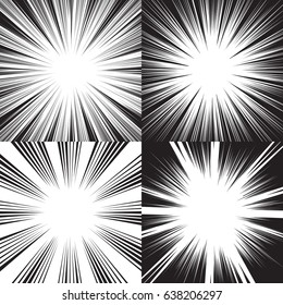 Four templates for comic backgrounds. Black and white vector illustration
