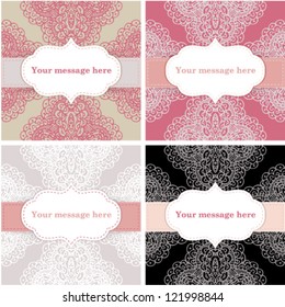 Four templates of frame design for cards. Scrapbook background.