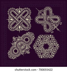 Four templates for tattoo design or card decoration with mehndi elements. Floral ornaments and one square border. Islamic, arabic, indian, ottoman motifs. Infinity design. Vector illustration.